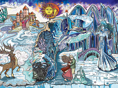 A plot from the fairy tale The Snow Queen. fairy tale fairy tale background the snow queen