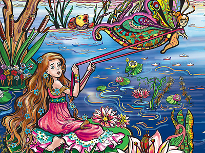 Cartoon scene with cute charming girl on the water. Thumbelina. by Olga on  Dribbble