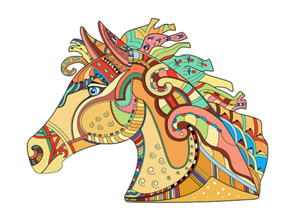 The horse's head.Meditative coloring, patterns.