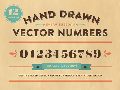 Free Hand Drawn Vector Numbers by hand drawn editable every tuesday free freebie hand drawn numbers retro vector vector numbers vintage