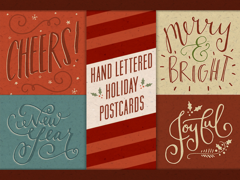 Hand Lettered Holiday Postcards hand lettered hand lettering lettering postcards holiday christmas new years card greeting hand drawn illustrated template