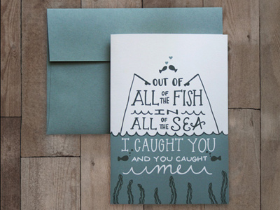 The Catch card fish greeting card hand lettering lettering lettersketch love the sea valentine valentines day