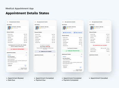 Appointment Details States | Telemedicine App app design figma illustration telemedicine ui ux