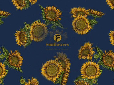 Sunflower Bouquet Blue Color Botanical Pattern