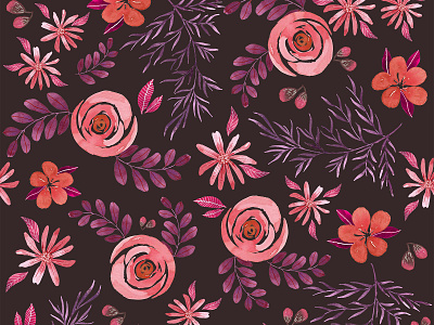 Roses and cherry blossom watercolor pattern