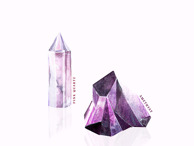 Crystals amethyst drawing illustration naturerocks pink rosequartz shopart watercolor illustration watercolorart witch witchy
