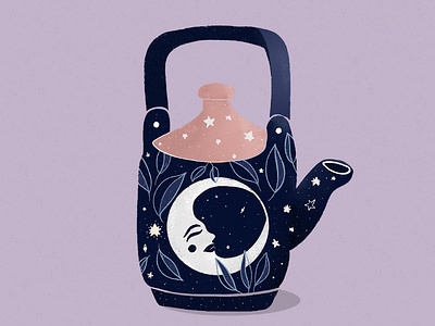 Luna tea pot bluepalette design drawing galaxyart moonillustration procreate art shopart teapotillustration themoon witchy