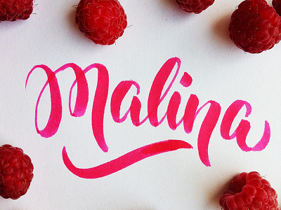 malina (rus) - raspberries calligraphy handtype lettering raspberries typography