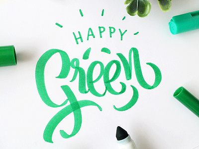 Green happy color! brushpen calligraphy green happy letter lettering letters