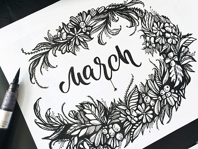 my March calendar calligraphy flover illustration letter lettering march