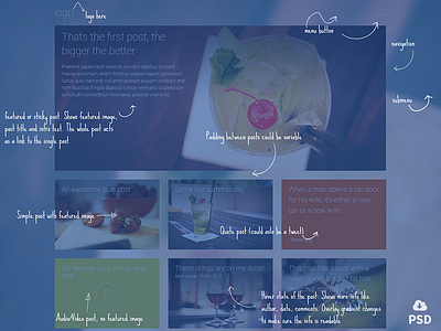 Coctail, Free PSD template, design annotations bar blog free freebie psd restaurant template