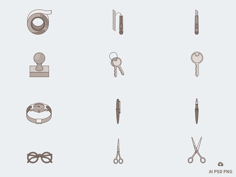 New Free Set of 12 Tone Stationary Icons free freebie psd icon design vector stationary office tone icons
