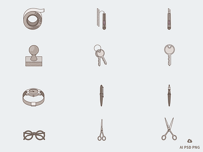 New Free Set of 12 Tone Stationary Icons design free freebie icon icons office psd stationary tone vector