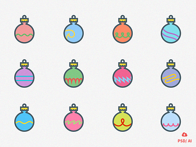 Free Set of 12 Christmas Ornaments