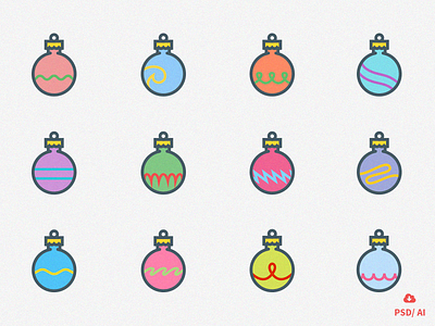 Free Set of 12 Christmas Ornaments christmas design free freebie icon icons ornaments psd vector