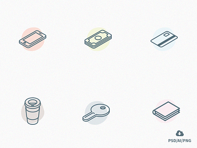 Free Set of Everyday Carry Isometric Icons carry design everyday free freebie icon icons isometric outline psd stationary vector
