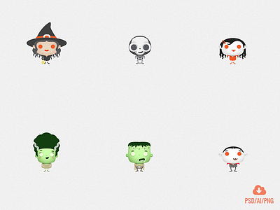 Freebie – Halloween Cute Monsters! ai avatars free freebie halloween icons psd vector