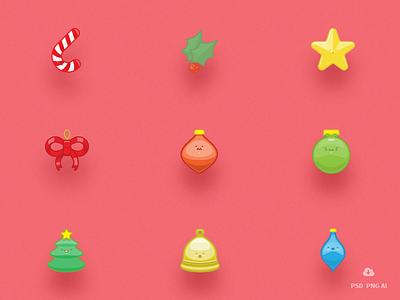 Free Set of 9 Happy Christmas Ornaments christmas design free freebie icon icons ornaments psd vector