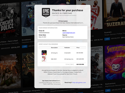 Epic Games Email Receipt Redesign dailyui email receipt games invoice
