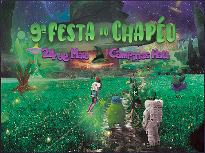 9ª Festa Do Chapeu - 2018 (The Hat Party) alien astronaut branding event event branding green hat illustration illustration art invasion party photocomposition space
