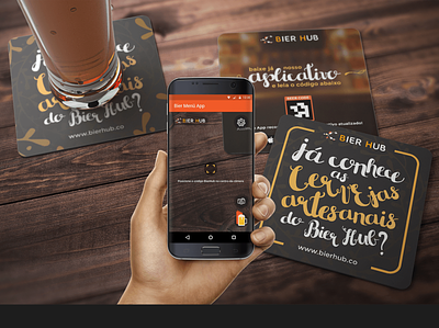 Bierhub AR App and Brand Elements alcohol app ar augmented augmentedreality beer brand camera coaster elements orange photo virtual reality vr wine wood wooden