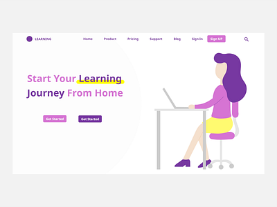E learning website landing page banner banner design branding design flat illustration minimal ui vector website
