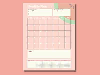 Printable Monthly Plan design flat illustration minimal planner printable vector