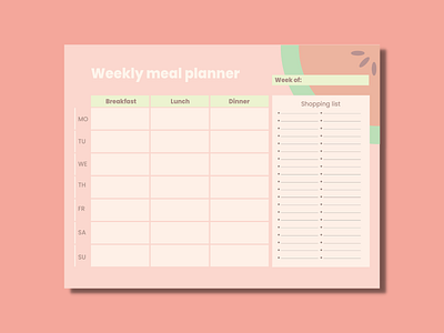 Weekly Meal Planner design flat illustration minimal planner printable vector