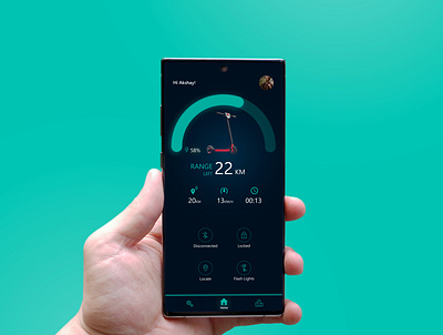 Dashboard Screen for an E-Scooter App dashboard ui design electric vehicles futurism retro scooter ui ux