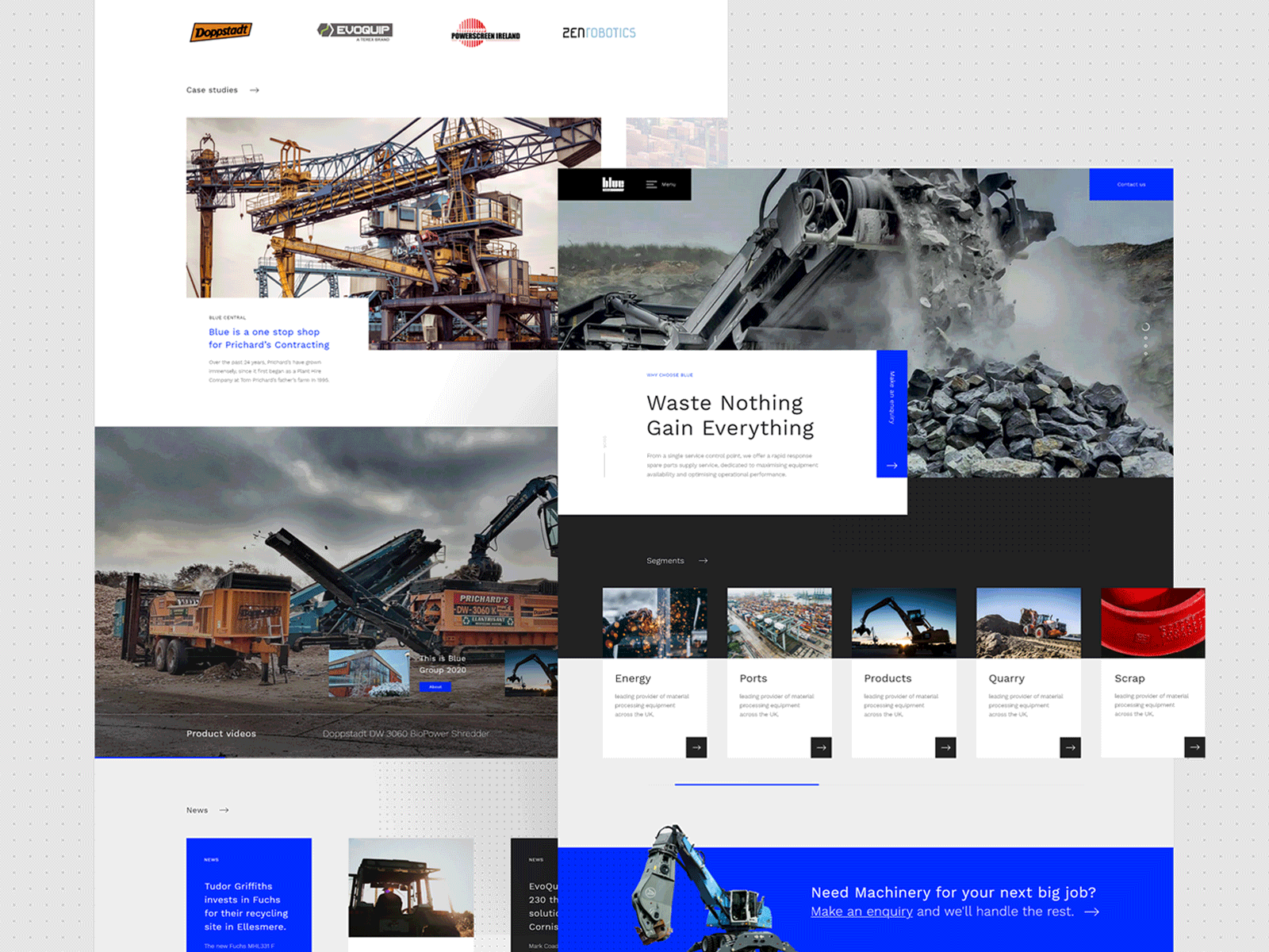 Blue Machinery - Website animation art design branding clean ui editorial gif industrial layout management service ui uiux uk user experience ux design waste web website