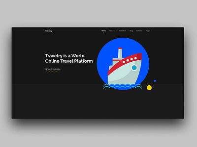 Travelry Travel Web Design ui ux black blue clean concept design desktop flat illistration landingpage minimal minimalist modern portfolio ship training travel travel blog uidesign vector