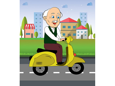 uncle scooter cartoon city old man comic design digital art grandpa illustration illustrator logo old man scooter vector