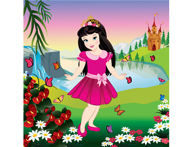background cartoon castle comic crown crown princess digital art fairy fairy character fairy tales fairytale fairytales fashion flowers girl illustration illustrator pond vector