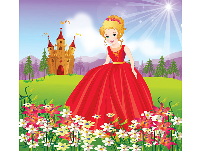 princess castle castle comic digital art fairy fairy princess fairy tale flower girl girls girls gown gown illustration illustrator princess print red dress red gown vector
