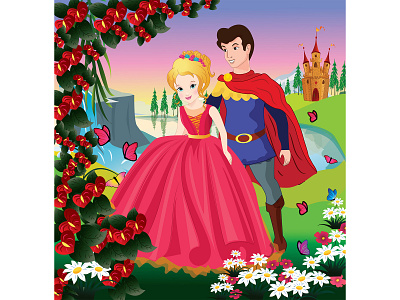 prince princess1 castle comic couple design digital art fairy couple flowers garden illustration illustrator prince princess royal couple vector