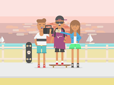 Summer character cool holiday illustration selfie skate summer vacation