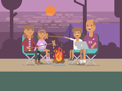 Family camping character czech family fire flat illustration ponozkyvsandaloch