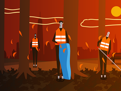 Community service autumn character illustration nature trash trees worker