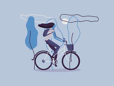 Girl on bike bicycle bike character cycle cyclist illustration nature sky tree