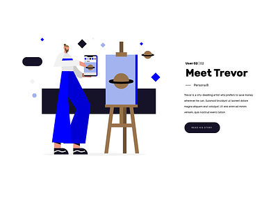 Trevor artist character illustration mobile phone web webdesign
