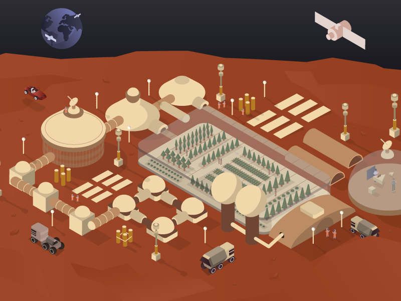 Mars world earth dron satelite car character house building isometric design isometric illustration isometric isometry mars