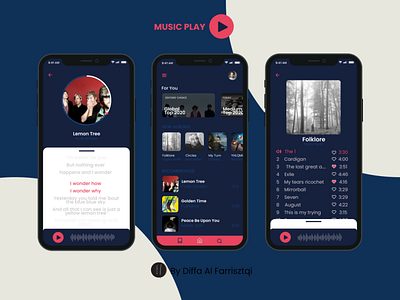 Music Play app art design graphic design illustration illustrator typography ui uidesign ux uxdesign