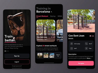Training Finder - App app design dark mode dark ui fitness productdesign training app ui designer uxuidesign workout app