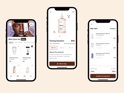 eCommerce App UI app design beauty products cart cosmetics earth colours ecommerce mobile design mobile ecommerce modern ui product page productdesign skin care uidesigner uxui uxuidesign
