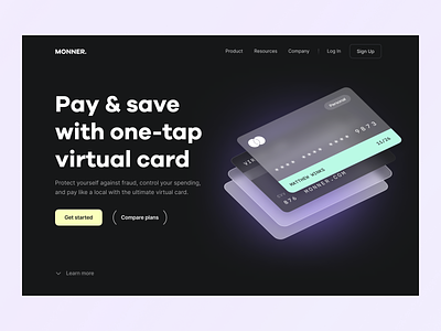 Monner | Virtual Debit Card banking banking app card debitcard digital banking financial services fintech fintech identity hero section landing page mobile banking neobank product page virtual card visual identity web design