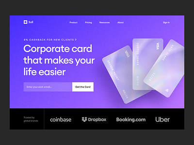 Soll | Corporate Banking Page credit card debit card digital banking enterprise banking finance financial product fintech landing page marketing page neobank online banking product page productdesign ui uxuidesign visual identity