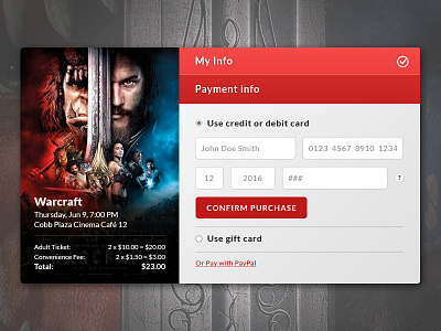 Daily UI #002 / Credit Card Checkout 002 checkout credit card daily ui movie ui warcraft