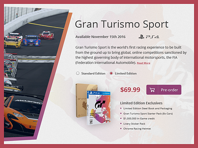 Daily UI #012 / Ecommerce Shop Single Item 012 daily ui ecommerce gran turismo playstation ps4 shop ui