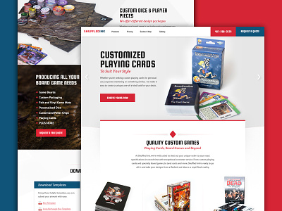 Shuffled Ink Website Launch blue board games custom playing cards designzillas playing cards red redesign web design white zillas