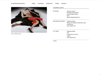 Website for Alexandra Bachzetsis, performance artist webdesign